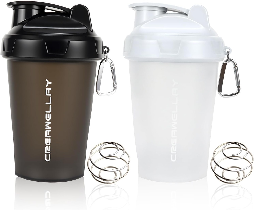 2 Pack Shaker pudelid valgusegud, 17 oz väike valgu Shaker pudel käepidemega, jõusaali Shaker Cup koos segamispalliga eeltreeninguks, BPA-vaba ja nõudepesumasina ohutu (must, valge)
