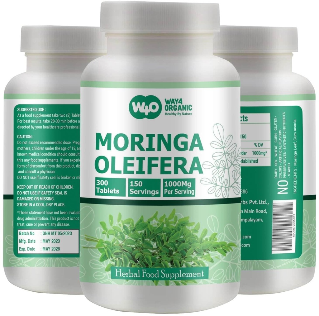 Moringa Leafi pulbrikapslid (tabletid) - 300 tabletti, 150 serveerimist, 1000 mg (1 pakend)