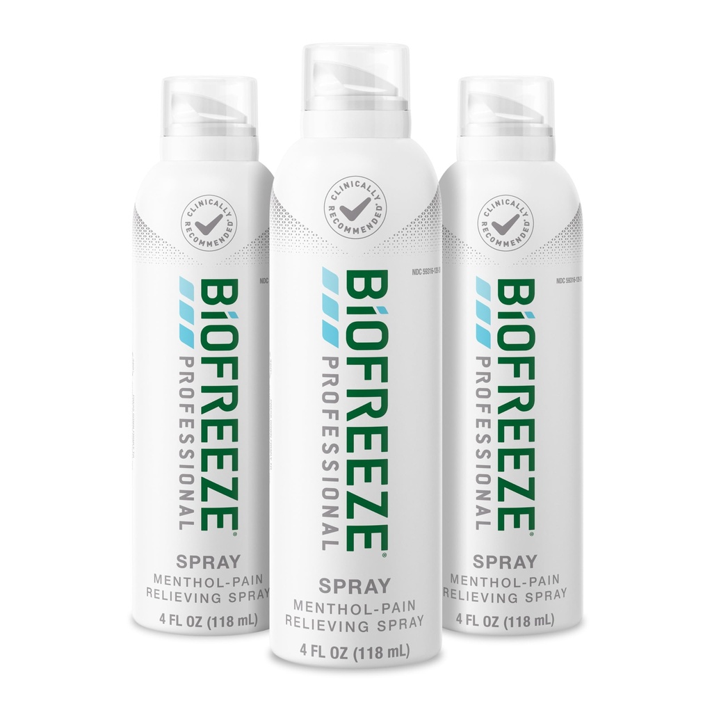 Biofreeze Professionaalne valu leevendav pihusti põlvele, kaelale, puusadele, liigesele, õlale ja lihtsale seljavalule, artriidi valu leevendamisele, valu lihaste leevendamisele, värvitule mentoolile 4 Fl Oz (3. pakk)