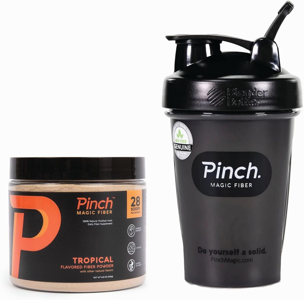 Pinch Magic Fiber & Shaker Combo | Prebiootilised kiudainelisandid seedetrakti tervisele, Keto, Vegan, Suhkruvaba | Sisaldab BPA-vaba Shaker sujuvaks segamiseks ja reisimiseks | USA-Made | 28-päevane pakkumine | 20 oz