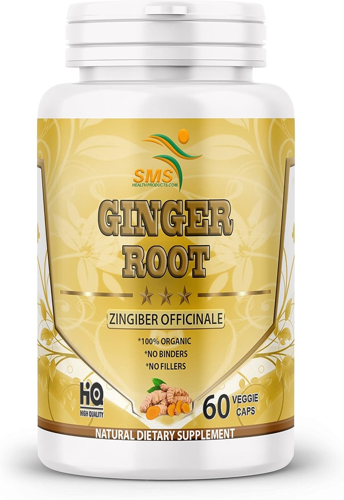 Orgaaniline ingveri juure pulber (Zingiber officinale) Seedetrakti tugi - 60 köögiviljakapslit