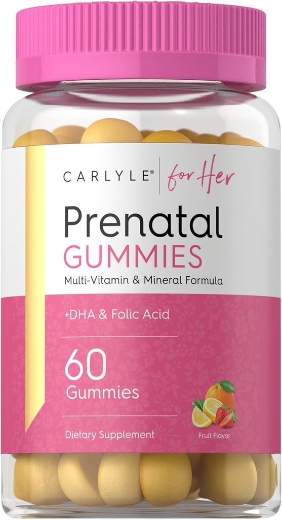 Carlyle Prenatal Gummies for Women | with DHA & Foolhape | 60 Count | Fruit Flavor | Non-GMO, Gluteenivaba täiendus |