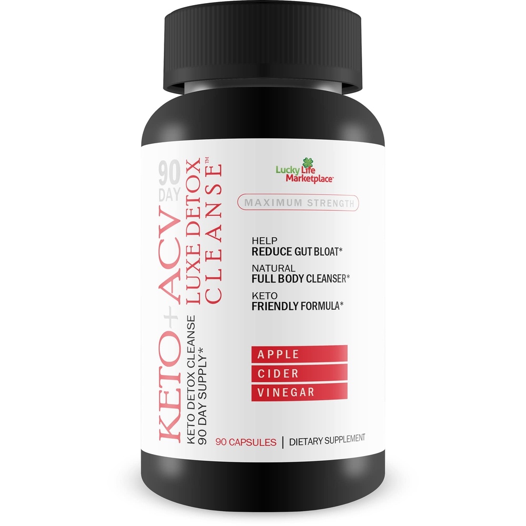 90-päevane Keto + Acv Luxe Detox Cleanse - Psyllium Keto Detox Cleanse 90-päevane varustus - aitab vähendada soolepuhitus ja kõhu suurus - täis kehapuhastaja - Premium Keto Acv Luxe Cleanse Keto Lux
