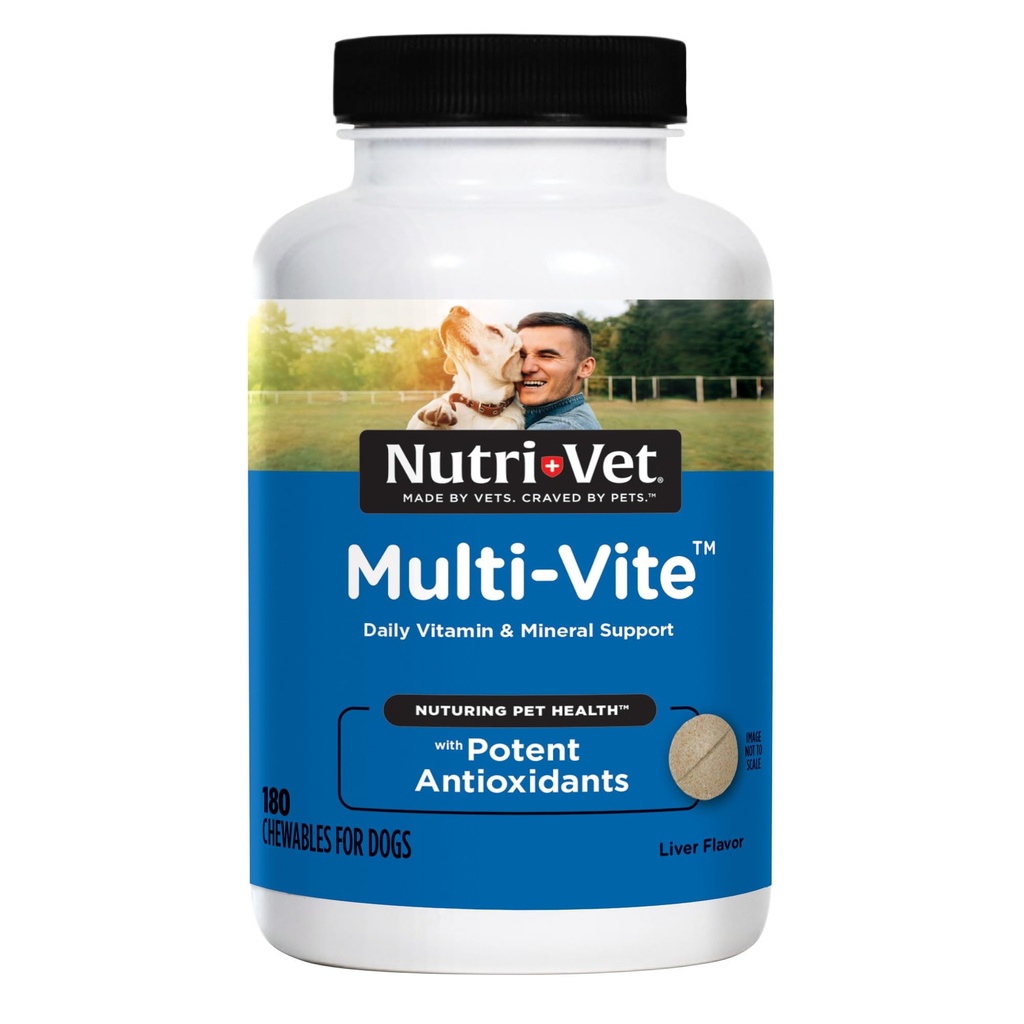 Nutri-Vet Multi-Vite närimistabletid täiskasvanud koertele, igapäevane multivitamiin ja mineraalne toidulisand üldiseks terviseks, immuunsuse toetamine ja tasakaalustatud toitumine, 180 loend