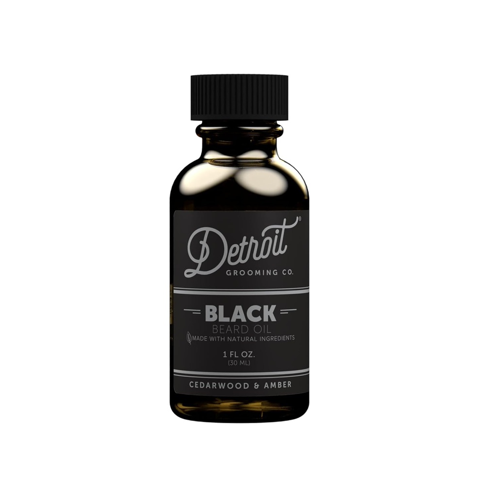Detroit Grooming Beard Oil | Hüdreerimine ja toitev valem vitamiiniga | Cedarwood & Amber • Must (1 oz)