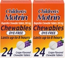 Motrin Laste Dye-Free Ibuprofeen Näritavad tabletid valu ja palaviku jaoks, viinamarjad, 24 loendit (pakk 2)