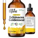 Wild & Organic Echinacea Goldenseal Tinktuura - Immuunsüsteemi tugitilgad Echinacea ja Goldenseal Root Extract - Vegan, suhkur ja alkoholivaba vedelik täiendus - 4 fl oz