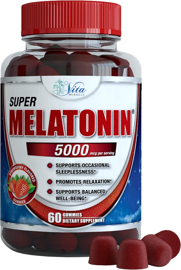 Vita Miracle Melatonin Gummies Lapsed Täiskasvanud 5mg - Extra Tugevus Unenägu Uinuvad Pillid Täiendus lastele ja täiskasvanutele Rahulik Uneabi