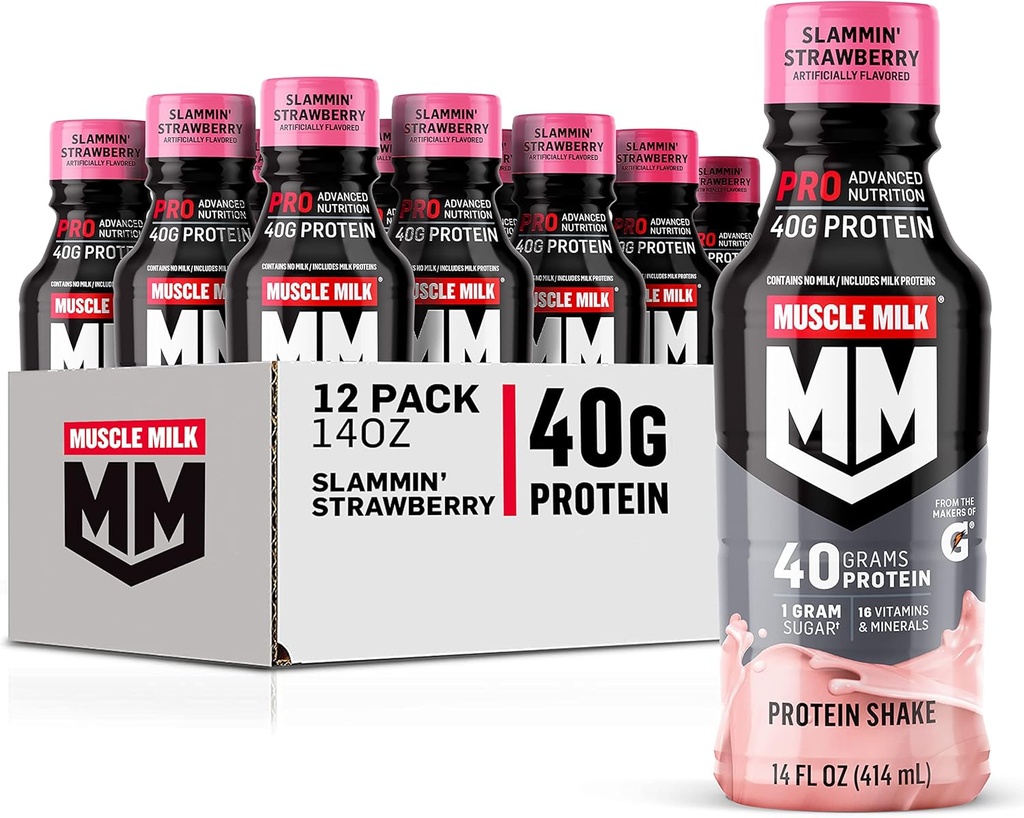Muscle Milk Pro Series Protein Shake, Slammin' Maasikas, 40g Valk, 14 Fl Oz, 12 Pack