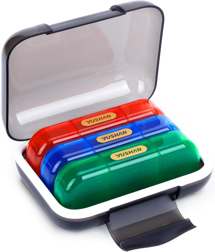YUSHAN Travel Pill Organizer 3 Times a Day Weekly, Pill Box Contains 3 Cute Medicine Organizer, Premium Material & BPA-Free Pill Case to Storage Vitamins/Fish Oil/Supplements.