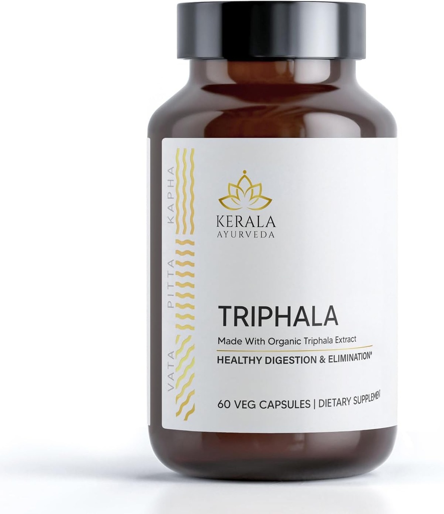 Kerala Ayurveda Triphala kapslid - 60 loend | Taimne seedimine ja käärsoole toetus | Antioksüdandid rikkad | Toetab kogu keha heaolu | Immuunsüsteemi tugi | toetab rakkude noorendamist