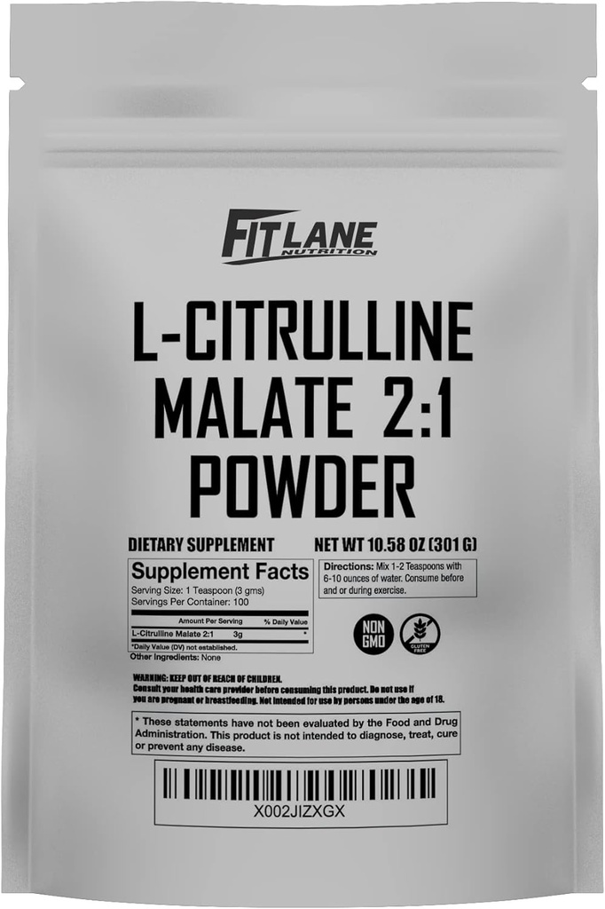 L Citrulline Malate 2 1 Powder 300 Grams - Bulk Ingredient - Vaba vorm Aminohape Pre Treening Supplement - toores ja puhas ilma lisanditeta Fit Lane Nutrition.