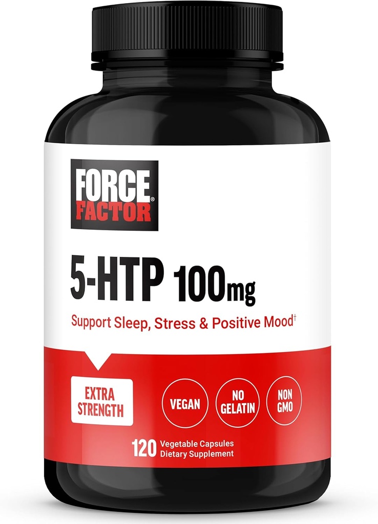 FORCE FACTOR 5HTP Sleep Aid and Mood Support Supplement, Extra Strength 5 HTP, Natural Sleep Supplement for Adults to Support Calm and Stress Balance, Vegan, Non-GMO, 120 Capsules