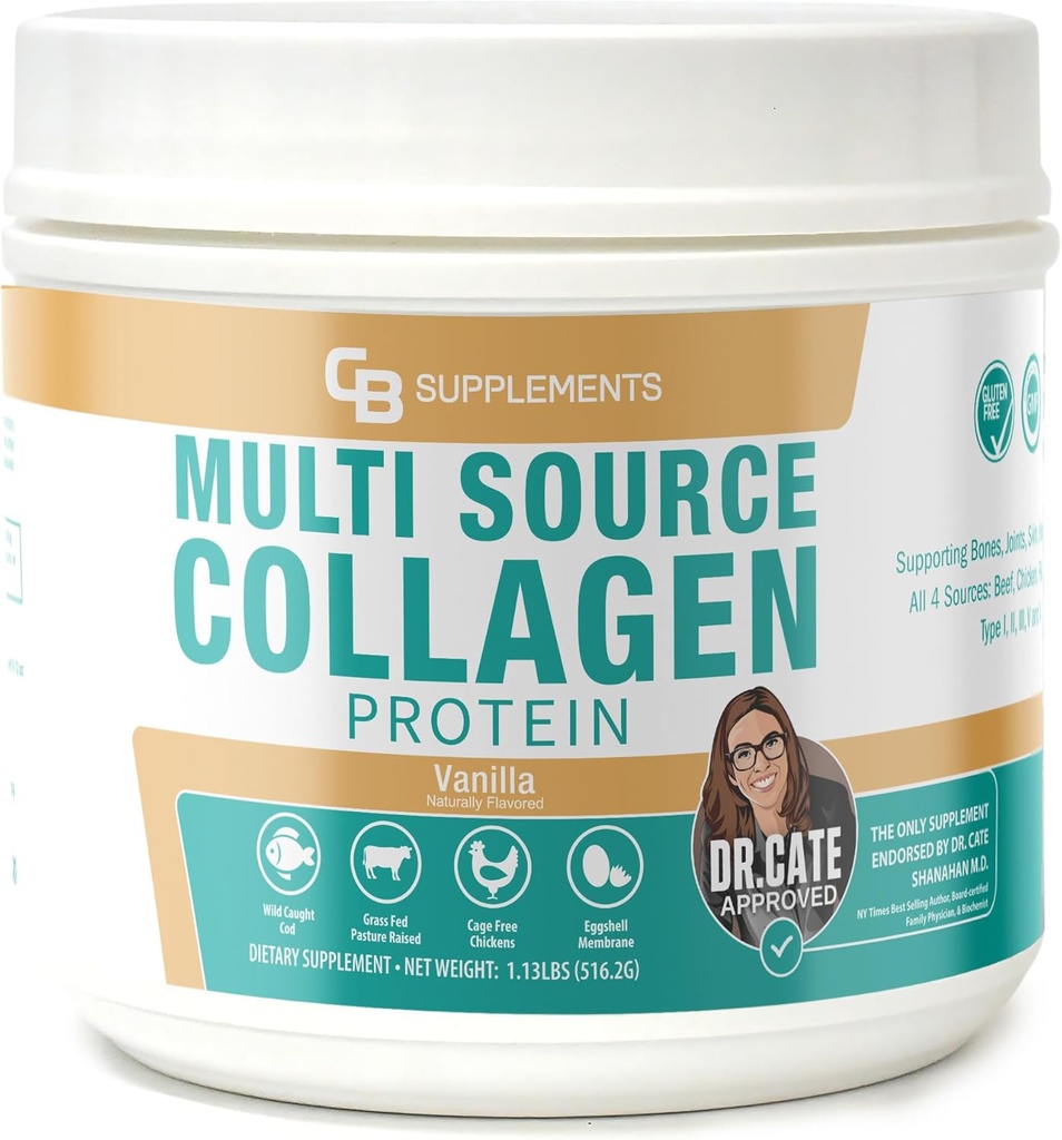CB Supplements Multi kollageenvalk – hüdrolüüsitud kollageen liigestele, nahale, soolestikule, juustele ja küüntele Tervis – Vanilje maitsestatud pulber tüübiga I, II, III, V & X – Rohutoit ja puhas – 58 serveerimist