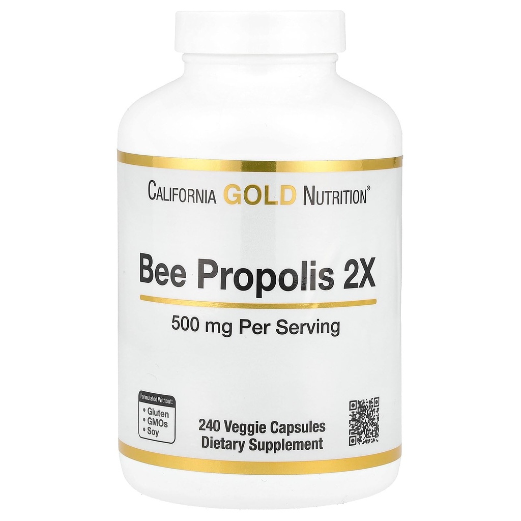 California Gold Nutrition Bee Propolis 2X Potency, kontsentreeritud ekstrakt 500 mg, mis vastab 1000 mg looduslikule propolisele, toetab immuunsüsteemi tervist ja elujõudu *, 240 Veggie kapslit