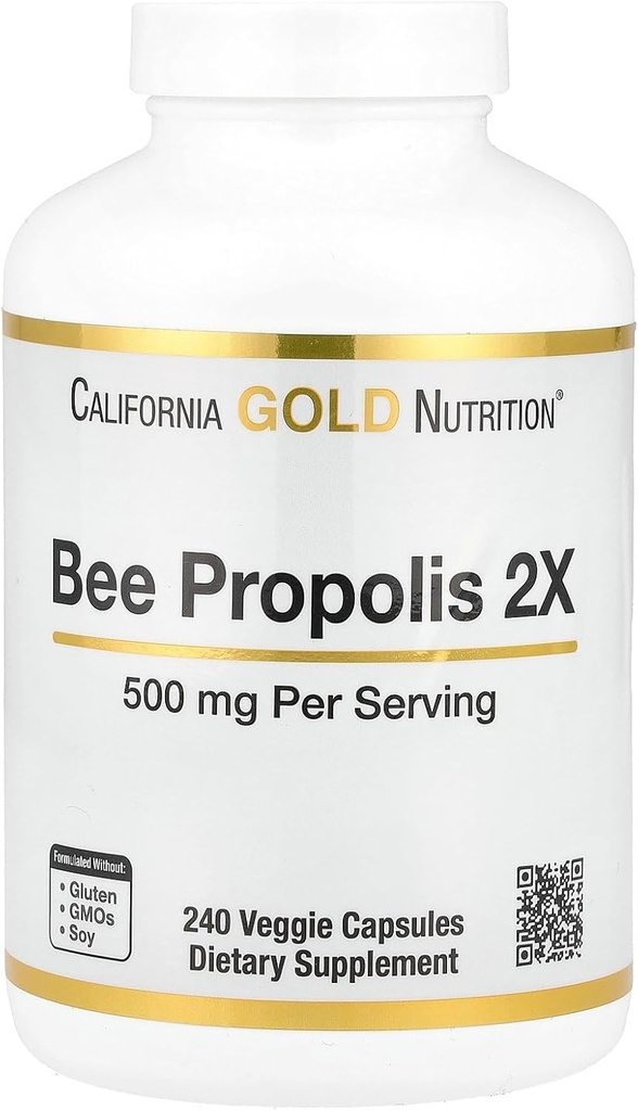 California Gold Nutrition Bee Propolis 2X Potency, kontsentreeritud ekstrakt 500 mg, mis vastab 1000 mg looduslikule propolisele, toetab immuunsüsteemi tervist ja elujõudu *, 240 Veggie kapslit