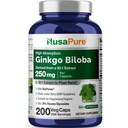 NusaPure Ginkgo Biloba 50: 1 Ekstrakt, 250 mg, mis vastab 12,500 mg Veggie Caps 200 kapslile (Taimetoitlane, mitte-GMO, Vegan) Bioperiin