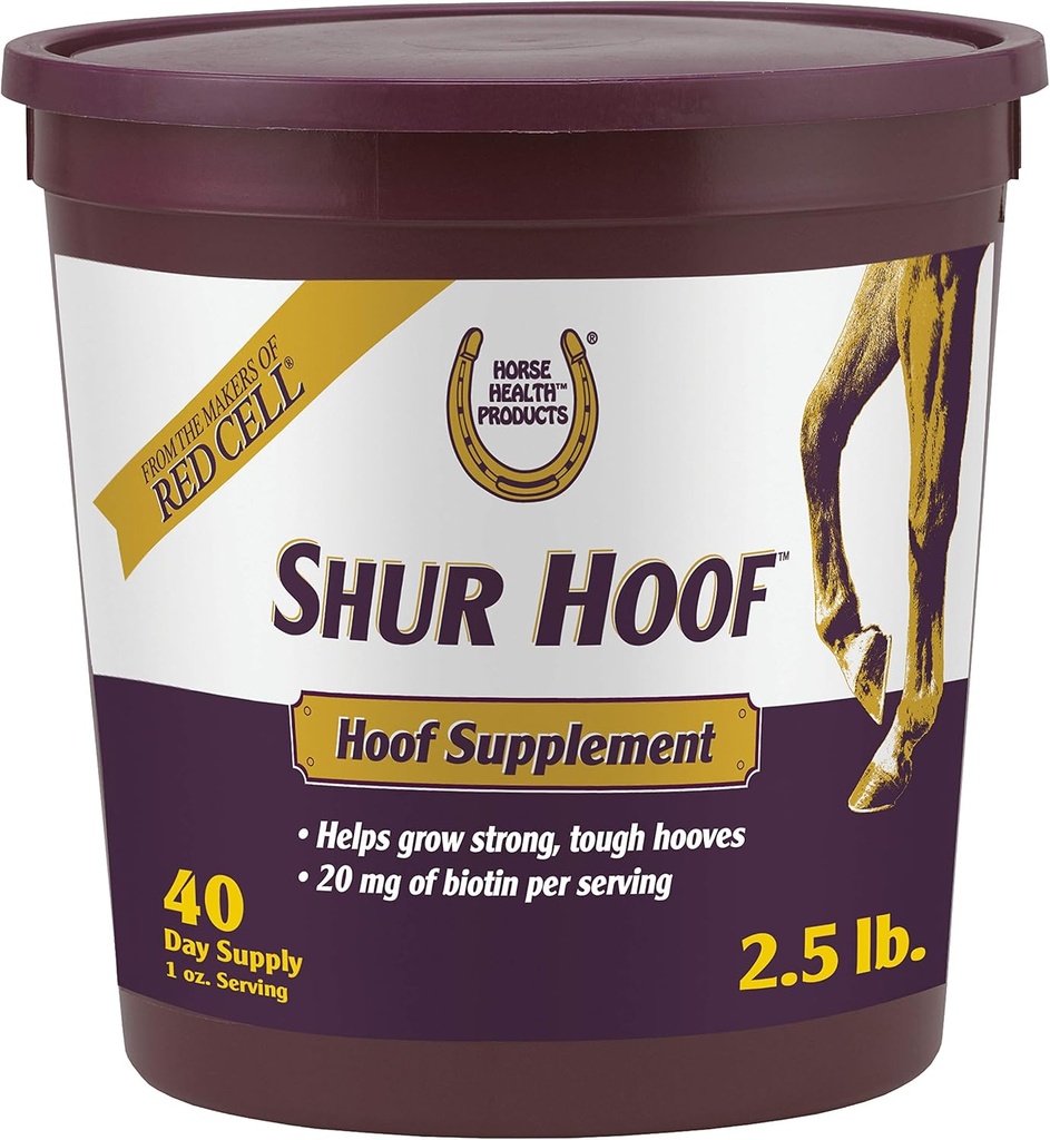 Hobuste tervis Shur Hoof Hoof Hoof Supplement hobustele, aitab kasvatada tugevaid, karme sõrasid, 2,5 naela, 40 päeva varu