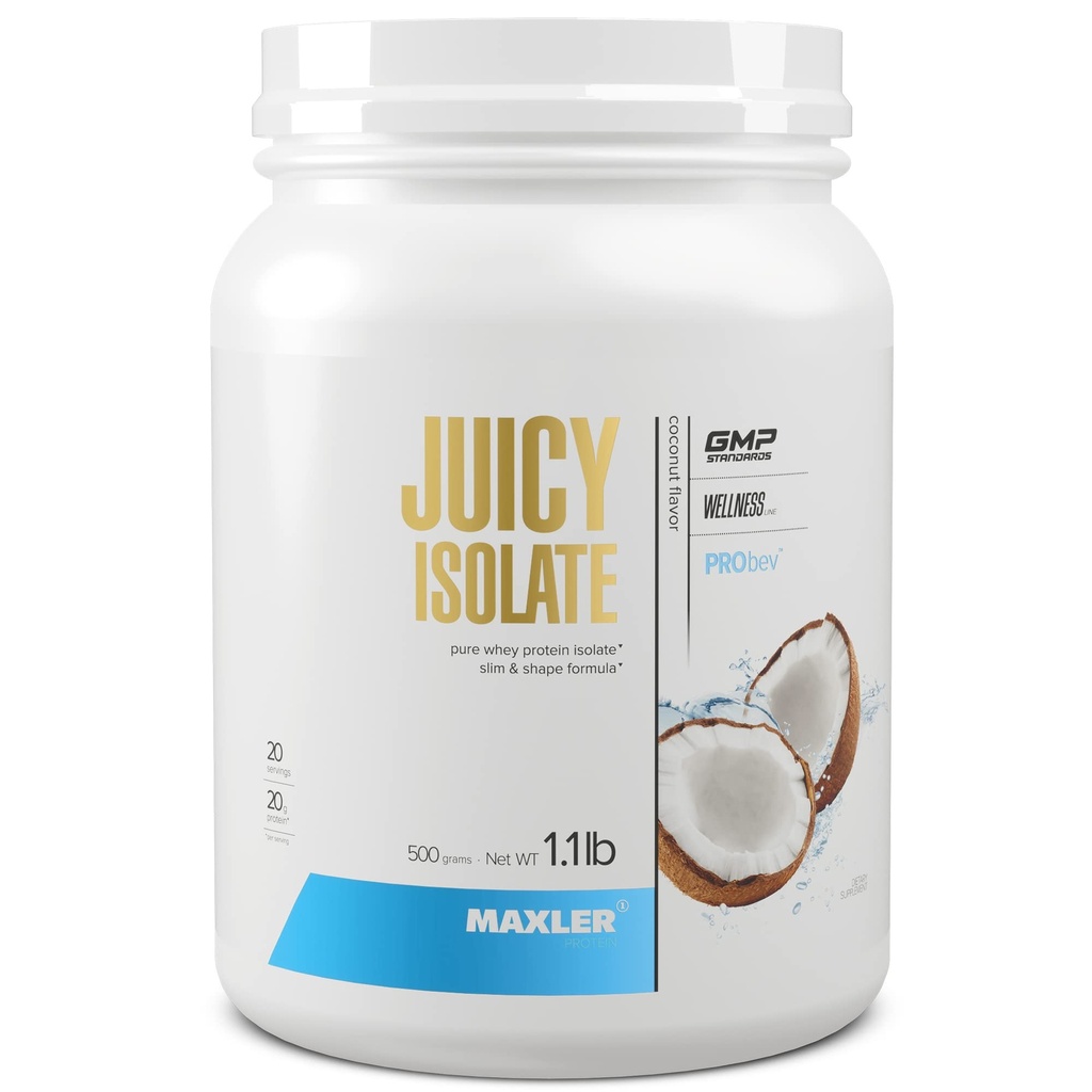 Maxler Juicy Isolaatvalgu pulber - selge vadaku isolaat - madal laktoos, rasvavaba, suhkruvaba lihaste taastamise jook enne ja pärast treeningut - 90% proteiinist serveerimise kohta - kookospähkli 1,1 naela (20 serveerimist)