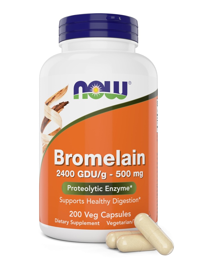 Nüüd Bromelain 500 mg, 200 Veg kapslid - looduslik ananass, proteolüütilise ensüümi lisand, 2400 GDU
