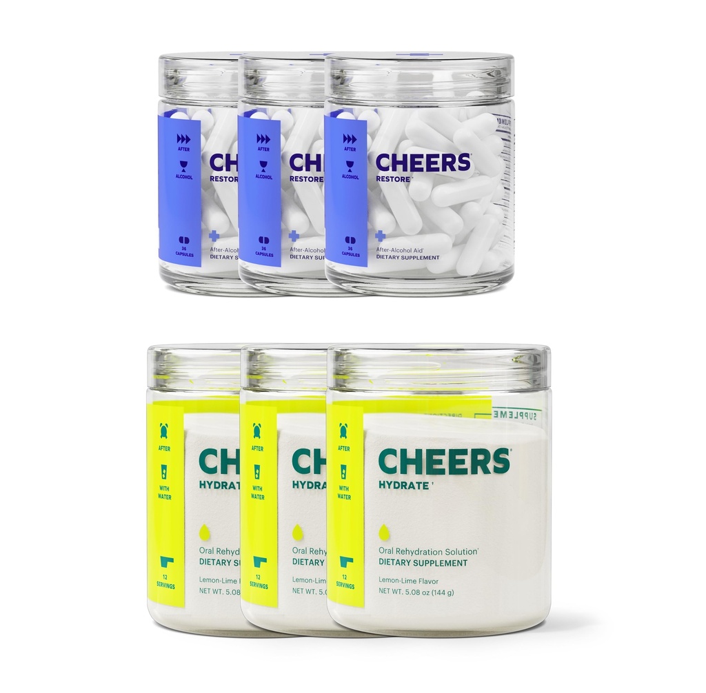 Cheers Classic Combo | Restore + Hydrate | Rehüdraat & Feel Better After Drinking | DHM, L-tsüsteiin, B-vitamiinid, elektrolüüdid | 12 annust Iga | Maksatoetus | Elektrolüütide toidulisandid
