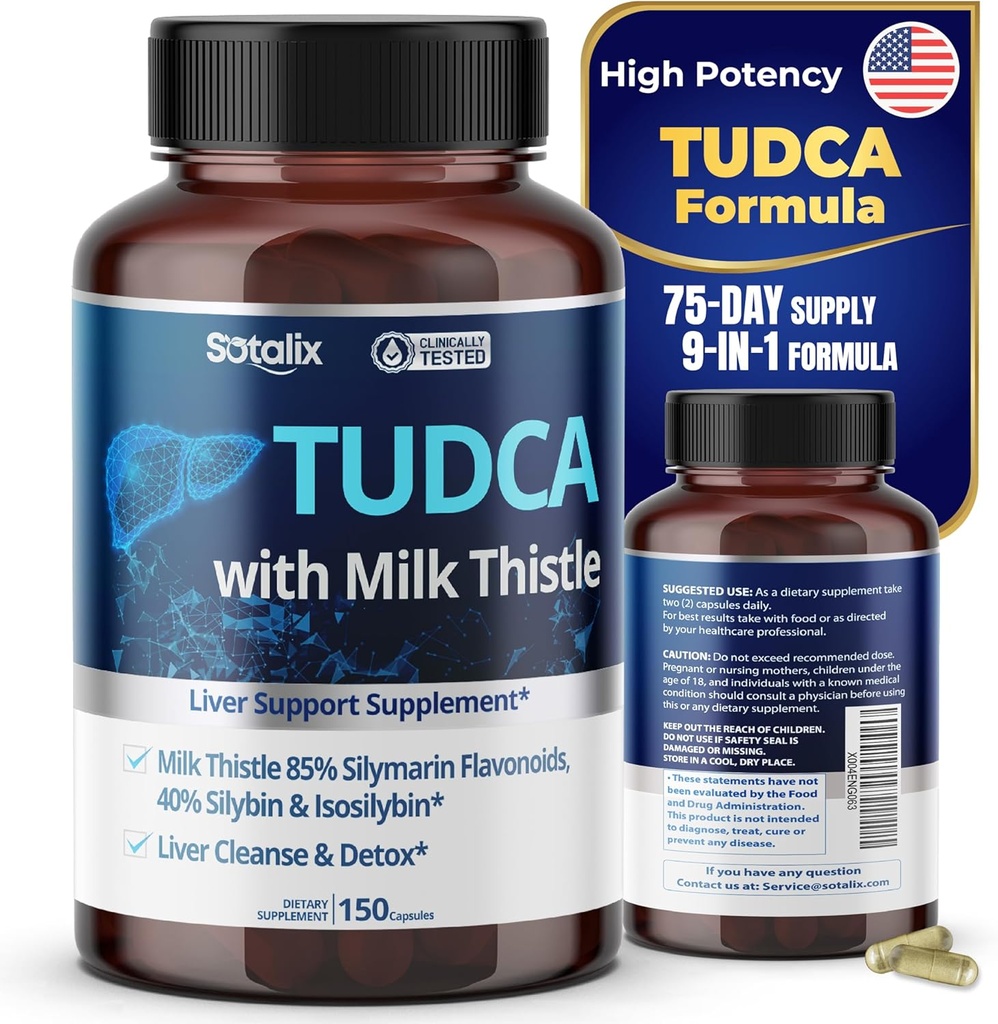 TUDCA Supplement with Milk Thistle – 85% Silymarin Flavonoids – Supports Liver Wellness & Digestive Health – Made in The USA