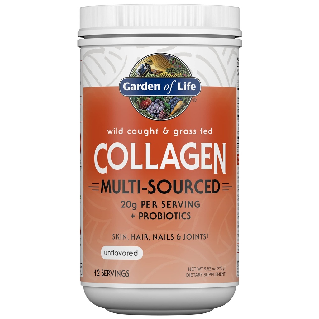 Aed Life Marine & Grass-Fed kollageen Peptiidide lisand (tüüp I, III) probiootikumidega ja BCAA-dega liikuvuse, liigeste tervise, juuste, naha ja küünte jaoks - maitsestamata, 20 g serveerimise kohta, 12 serveerimist