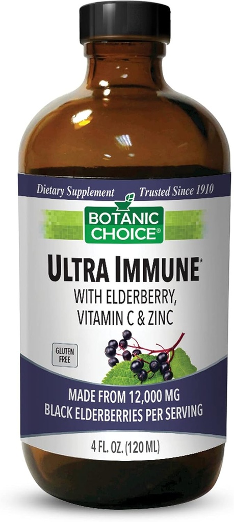 Botaaniline valik - Ultra Immuunsus, sisaldab Elderberry tsingi ja C-vitamiini, Black Elderberry Syrup täiskasvanutele ja lastele, Vedelad vitamiinid immuunsüsteemi toetamiseks, 4 Oz