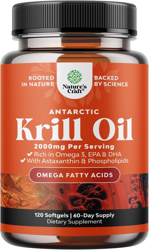 Antarktika krillõli 2000mg Softgels Per Serving - Omega 3 Krill õlilisa EPA DHA & Astaxanthin - 3. partei Lab Testitud No Gluteeni GMOd või Fishy Aftertaste - 2 kuud