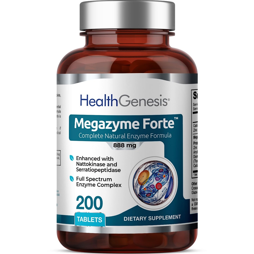 Megazyme Forte 200 tabletid - looduslikud taime proteolüütilised ensüümid Nattozimes Serrazimes toetab seedetrakti immuunsüsteemi