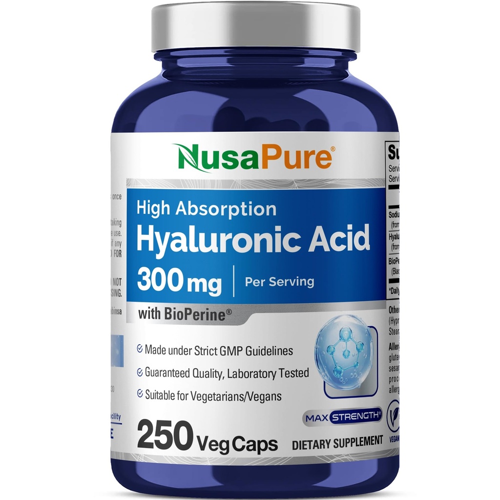 NusaPure Hüaluroonhape 300mg 250 Veggie kapslid (Mitte-GMO, Vegan)