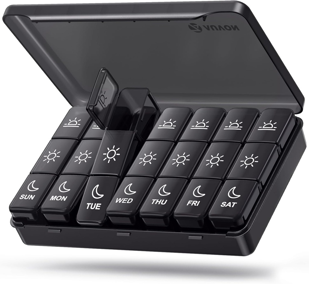 AUVON Weekly Pill Korraldaja 3 korda päevas, Suur Pill Box 7 päeva kahekordne kaitse reisimiseks, Black Pill Case privaatsuse kaitseks, Valguskindel Pill Konteiner Ravimid, Vitamiinid, Kalaõli