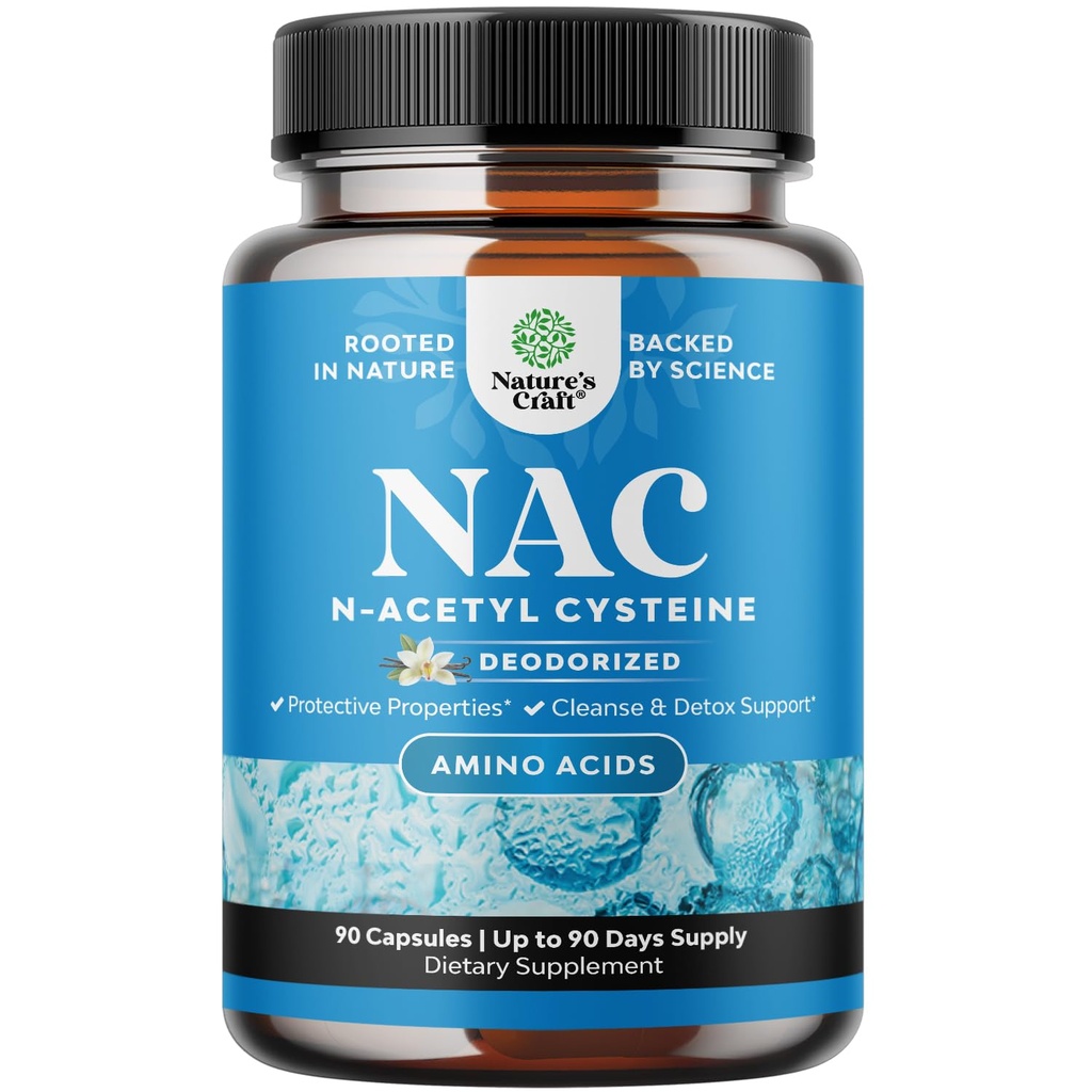 Natures Craft NAC Supplement N- Atsetüül Cysteine - Vegan High Absorption NAC 600mg per Serving Capsules - Glutatiooni Prekursor Maksapuhastus Detox & Repair Plus Lung Health - 90 Count