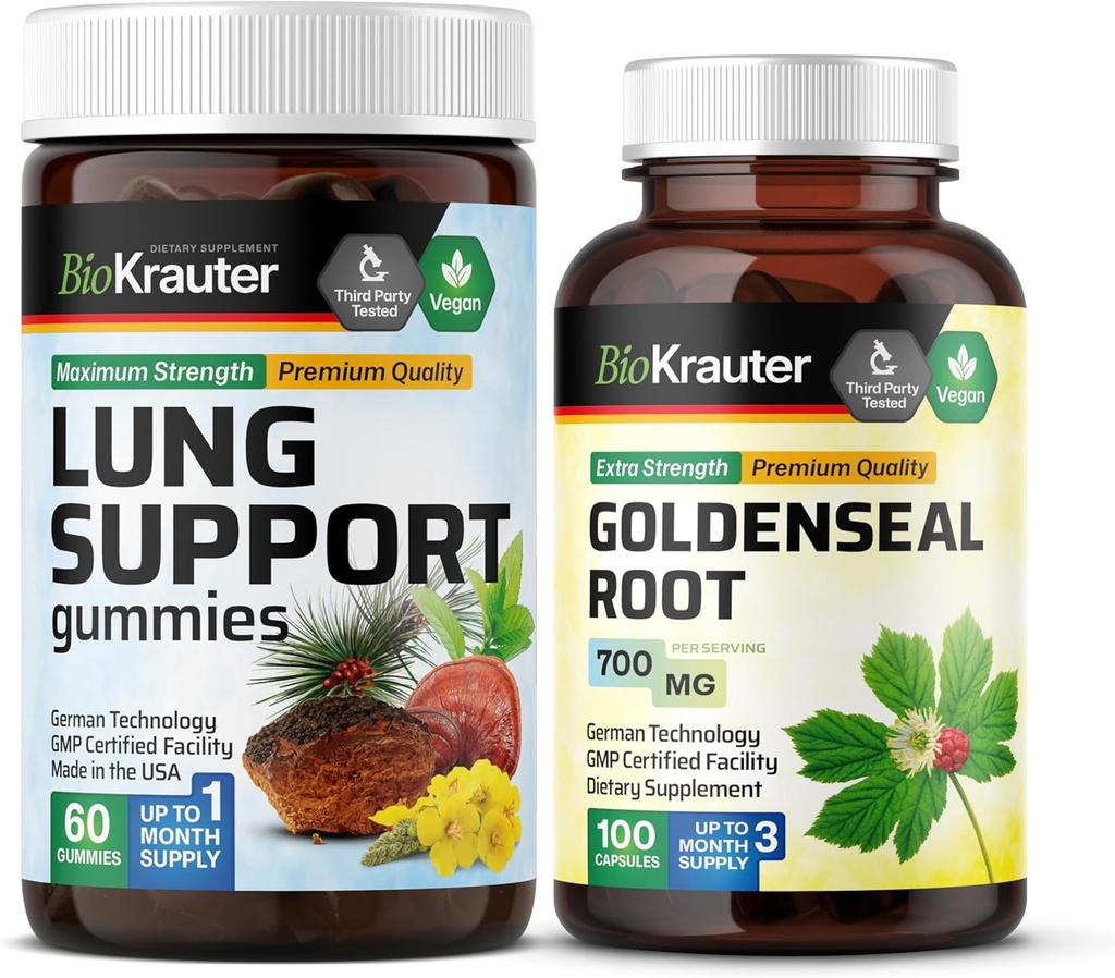 BIO KRAUTER Lung Support 60 Gummies & Goldenseal 100 kapslit