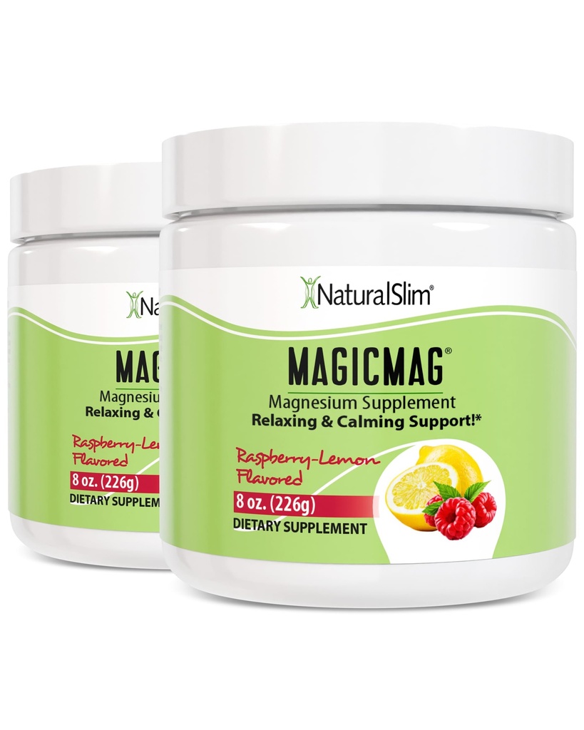 NaturalSlim Magicmag Puhas magneesiumtsitraat Pulber Stress, kõhukinnisus, lihased, südame tervis ja unetoetus | Vaarika Sidrun Magneesiumilisa - 8oz Joogisegu (2 Pack)
