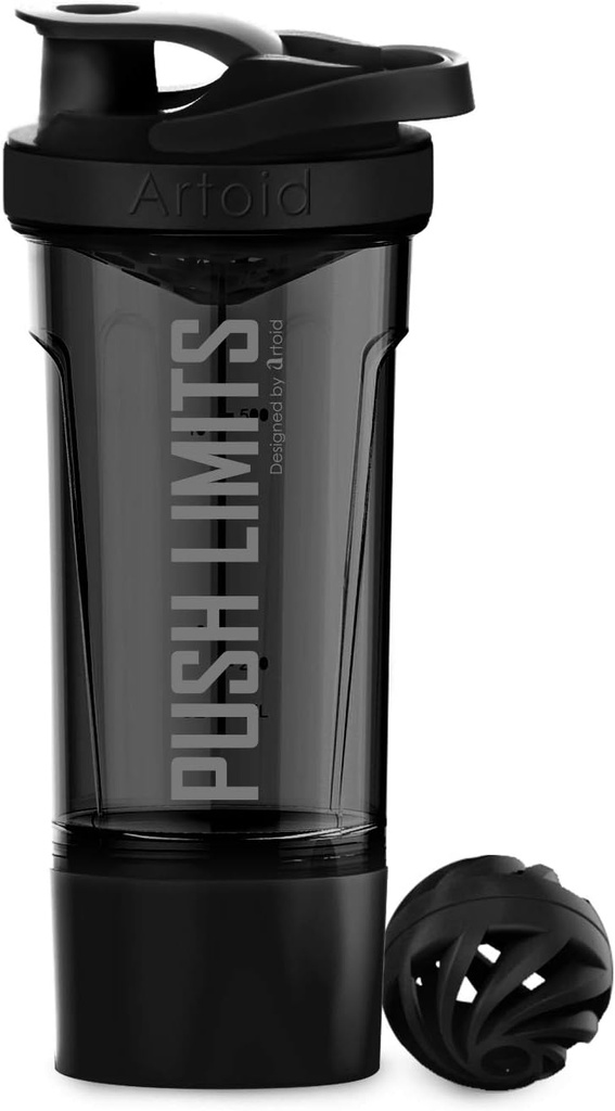 Artoid Mode Fitness Treening Sport Protein Shaker Pudel 24-Ounce, Dual Segamise tehnoloogia Shaker Balls & Segamine Grids Kaasatud, Twist ja Lock Protein Box Storage Kaasas