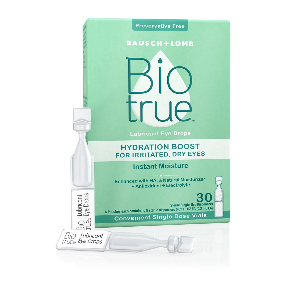 Biotrue Hydration Boost, säilitusainevabad silmatilgad kuivadele silmadele, koheselt niisutab, rehüdraadid, kontaktläätsed sõbralikult, värskendage ja leevendage silmade ärritust, 30 ühekordset kasutamist (pakend 1)