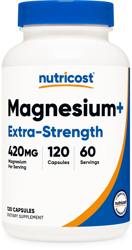 Magneesium + ekstra tugevus 420 mg, 120 kapslit - 60 serveerimist. Magneesiumoksiid ja glütsinaat - mitte-GMO, gluteenivaba, vegan sõbralik