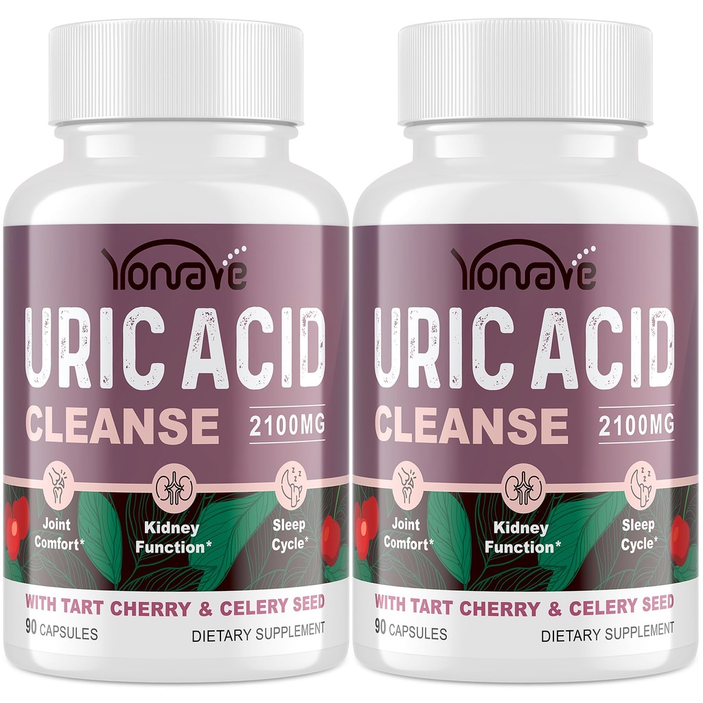 Uric Acid Cleanse & Detox Tart Cherry, Selleri Seed Uric Acid Supplement - Uric Acid Levels, liiges, neerud ja uni - 90 Veggie kapslid (2 pudel)