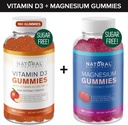Suhkruvaba Vitamiin D3 K2 Gummies (180 Gummies) ja Suhkruvaba Ekstra Tugevus Magneesium Gummies (60 Gummies), Vitamiin D3 Gummies 5000 IU + K2 MK7 80 mcg, Magneesiumtsitraat Gummies 500 mg