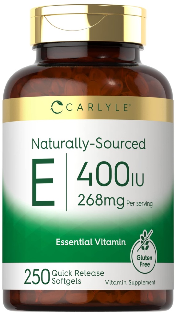 Carlyle Vitamiin E 400 IU Softgels | 250 loend | Looduslikult saadud | Mitte-GMO ja Gluteenivaba