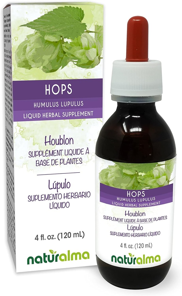 Naturalma Humal (Humulus lupulus) strobilus või koonus (Naislilled) Alkoholivaba tinktuur - 4 fl oz Vedel ekstrakt tilkadena - Taimne täiendus - Vegan