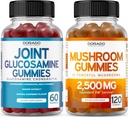 Glükoosamiin Chondroitin (60 Count) Ühised toidulisandid meestele ja naistele - Maitsev Vaarikamaitse ja seene 10 in 1 segu (120 Gummies) Fookus ja aju seenelisand - Vegan & USA Made