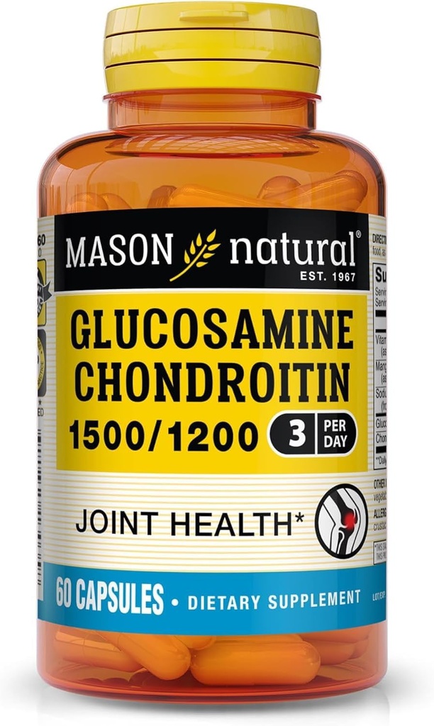 MASON LOODUSLIK Glükoosamiin Kondroitiin 1500/1200 koos C-vitamiiniga, toetab liigeste tervist normaalse paindlikkuse ja liikuvuse *, 60 kapslit