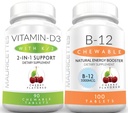 Mauricettes näritav D3-vitamiin K2 ja näritav vitamiin B12 1000 mcg energia ja immuunsuse tugipakett
