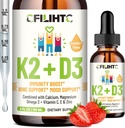 Vitamiin D3 K2 tilgad lastele - Omega 3, vitamiin E, kaltsium, magneesium ja tsink parema imendumise jaoks - Vedel MK7 1000 RÜ D3 tervete luude, hammaste ja südame toetamiseks - Mitte-GMO, 2 Fl Oz