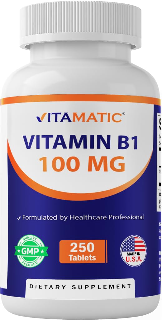 Vitamatic Vitamiin B1 (As tiamiinmononitraat) 100 mg – 250 taimset tabletti toetab energia tootmist, närvisüsteemi funktsiooni ja südame tervist *