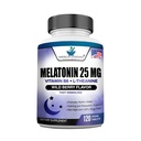 Melatoniin 25 mg ühe tableti kohta, 120 närimiskõlblikku tabletti L-Theanine & vitamiin B-6, toetab tervislikku unetsüklit, soodustab rahulikku ja rahulikku une, vegan, mitte GMO, valmistatud USA-s