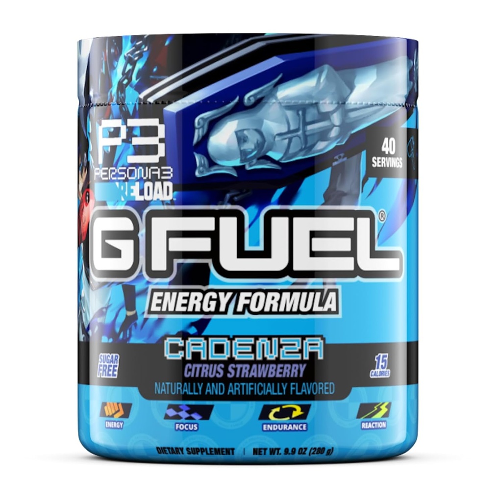 G Fuel Cadenza energiajoogi pulber, Pre Workout Kofeiinisegu hasartmängude jaoks, Sugar Free Focus Amino, Vitamiin + Antioksüdandid, 9,9oz (Citrus Strawberry, 40 Servings)