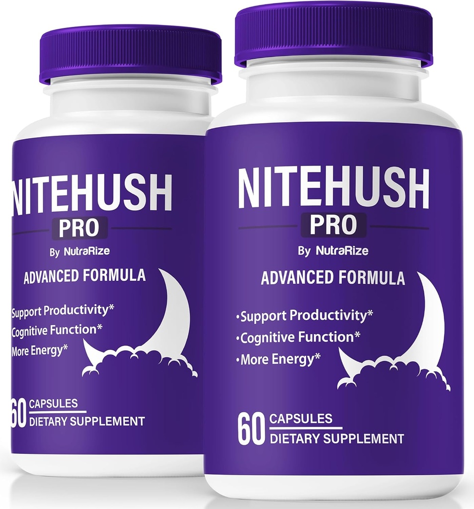 (2 Pack) Nite Hush Pro kapslid - avage oma täielik potentsiaal NiteHush Pro valemiga - Premium toetus fookusele, kontsentratsioonile ja tasakaalustatud tervisele, ametlik NiteHushPro pillide ülevaade (120 kapslit)